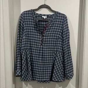 J. Jill Blue Plaid Button Down Blouse